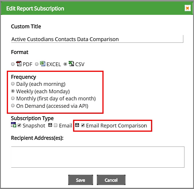 Subscribe to a comparison report to easily keep track of custodians and changes that affect the hold.