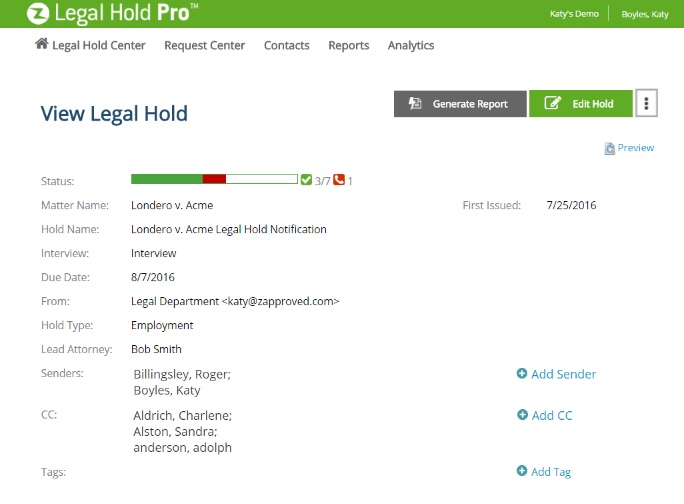 Zapproved Legal Hold Pro View Legal Hold