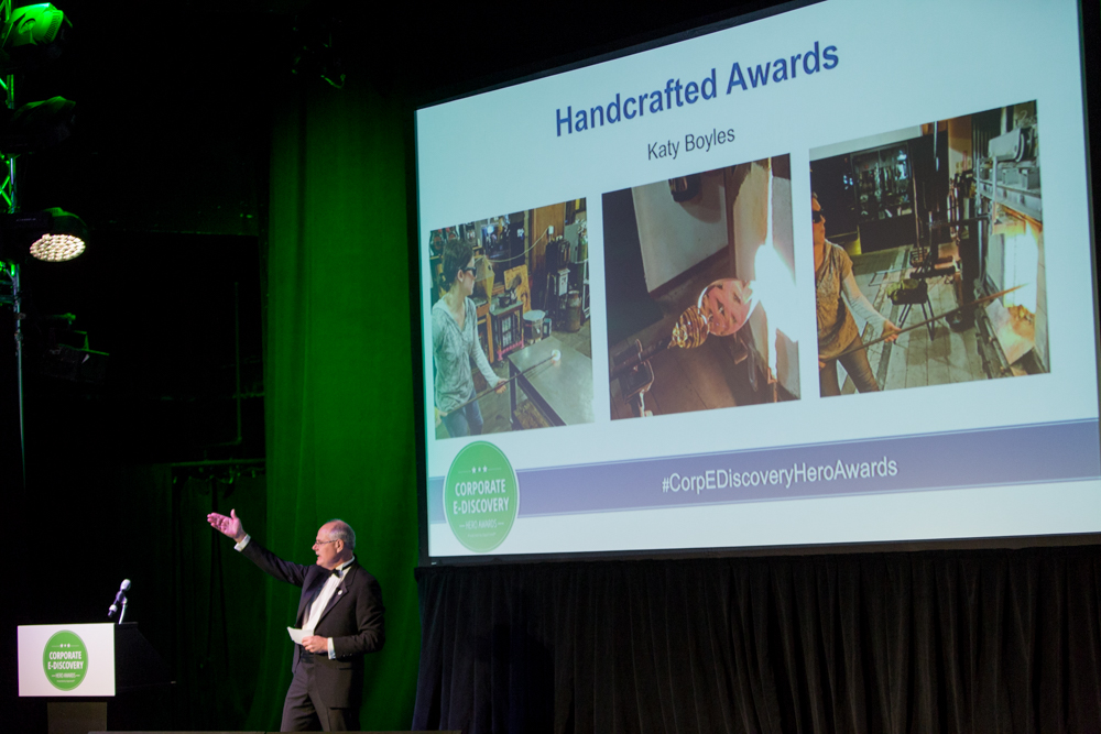 2017 Corporate E-Discovery Hero Awards were handcrafted by Katy Boyles.